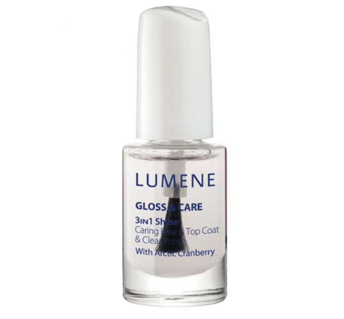 LUMENE (Люмене)  Gloss&Care 3-in-1 Shine Caring Base & Top Coat средство для ногтей 3 в 1, выравнивающее ногтевую пластину 